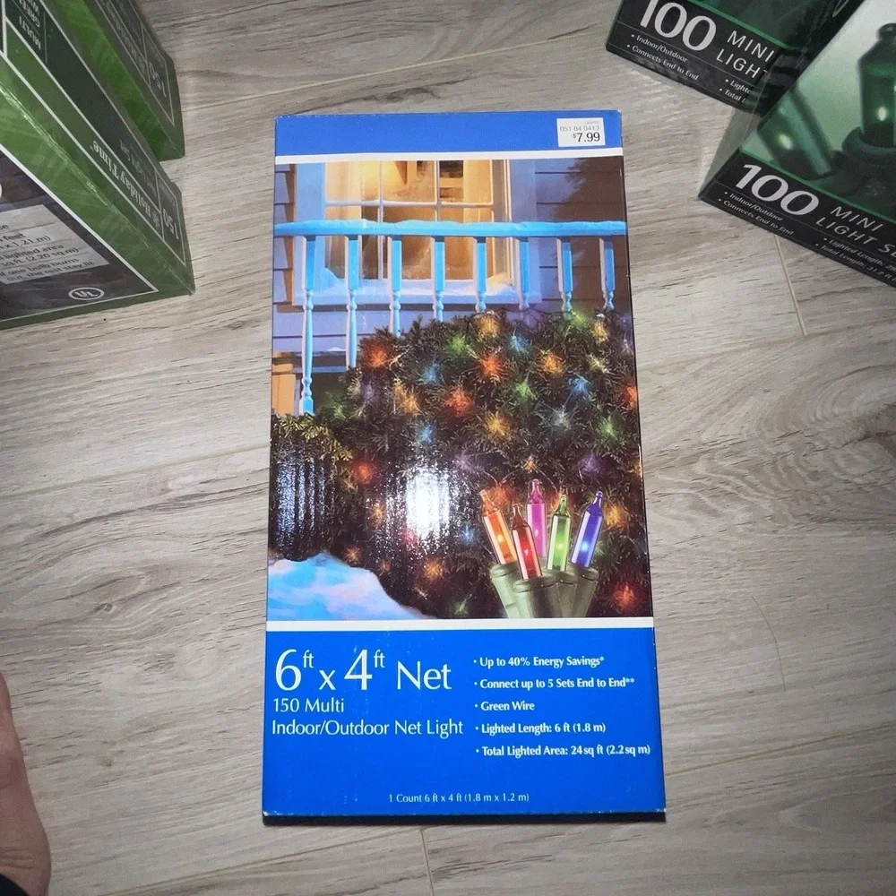 Lot 3 New Holiday Time Christmas Net Lights 150ct Multi-Color Indoor Outdoor 6x4